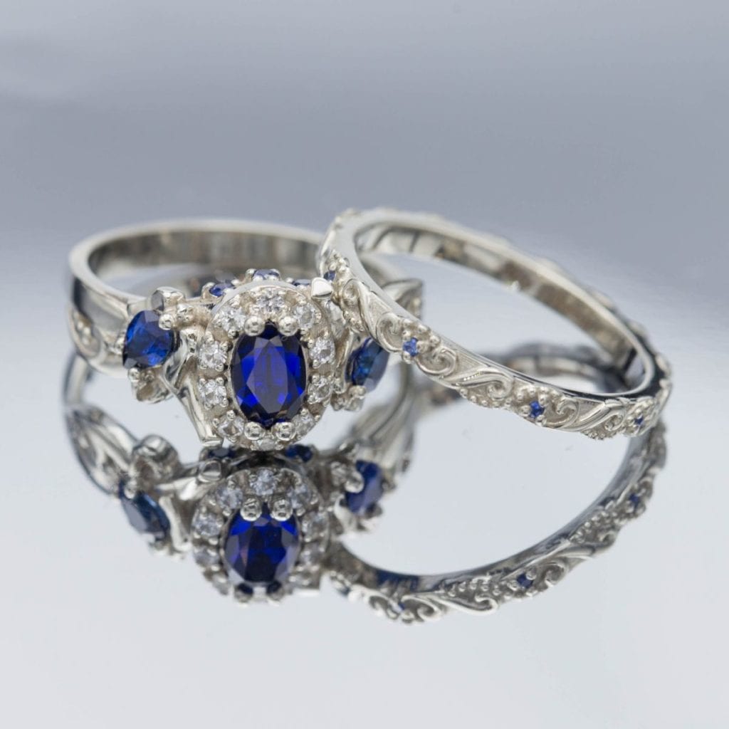 sapphire wedding set - vintage engagement ring